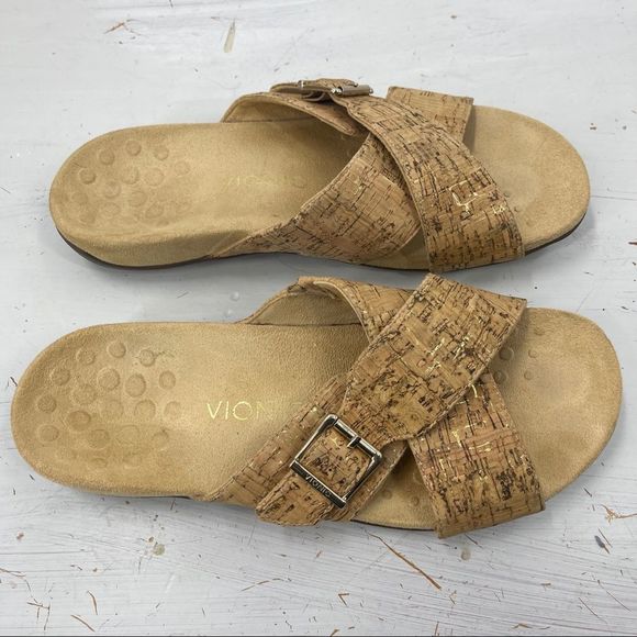 VIONIC Dorie Slide Sandals Gold Cork Buckle Women's 10 - Picture 7 of 12